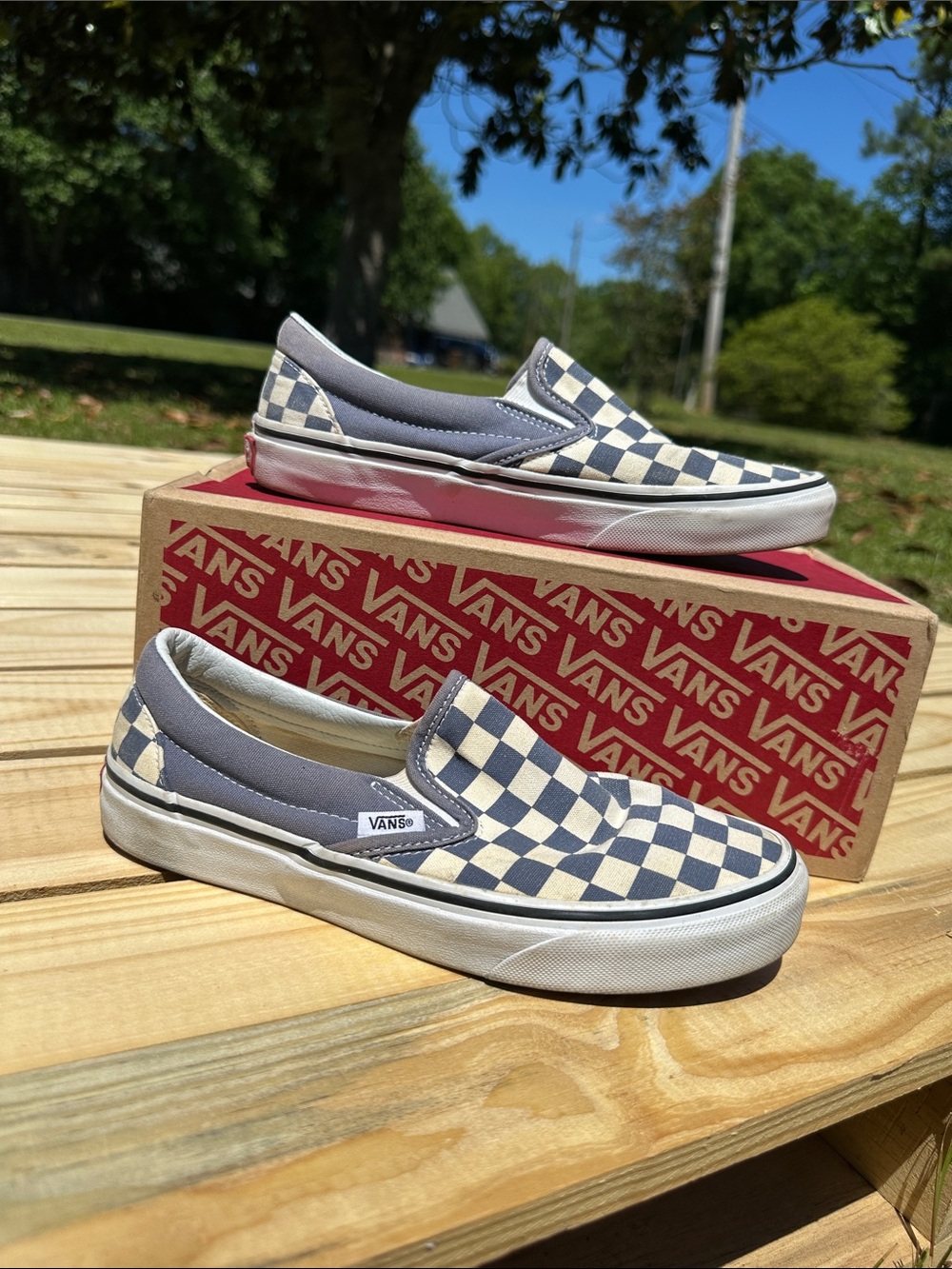Vans Checkerboard Slip-On in Blue & Cream